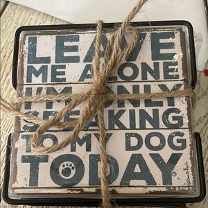 Dog Lover Coaster Set - Blue and Cream